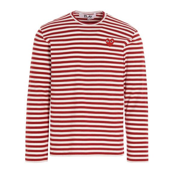 Comme Des Garçons Play Men Logo Patch Stripes T-Shirt